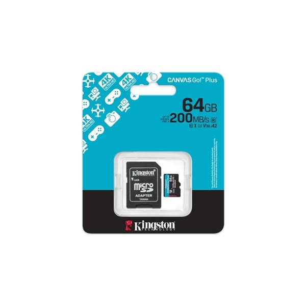 Kingston microsd canvas go! plus 4 64gb 200 mb-s