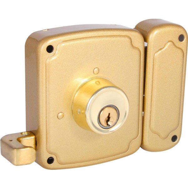 Cerradura t/ucem dorada 80mm.der.serr.