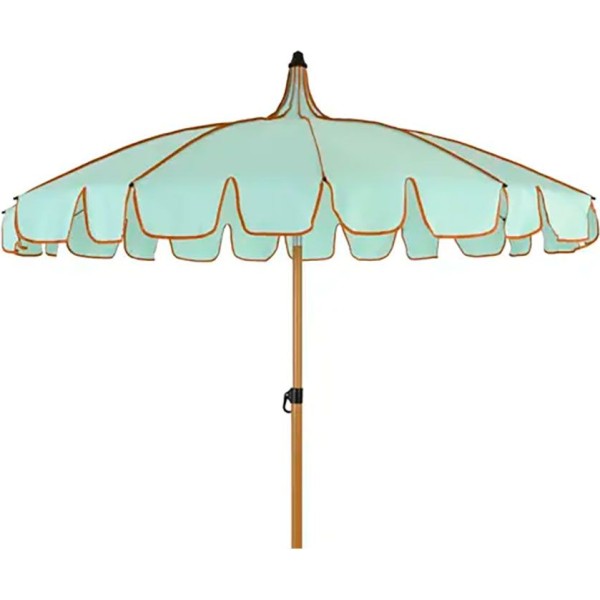 Parasol para jardín, verde agua con ribete coral, ø195 x 215 cm